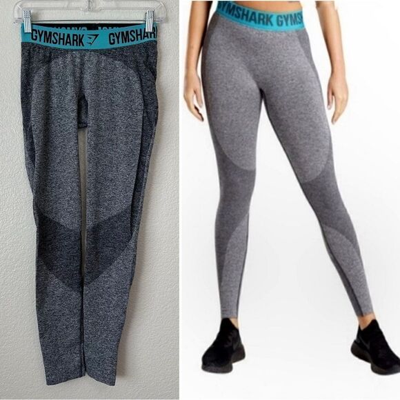 Gymshark Flex Gray Teal Seamless Form Fitting Contour Athletic Leggings - Picture 1 of 11